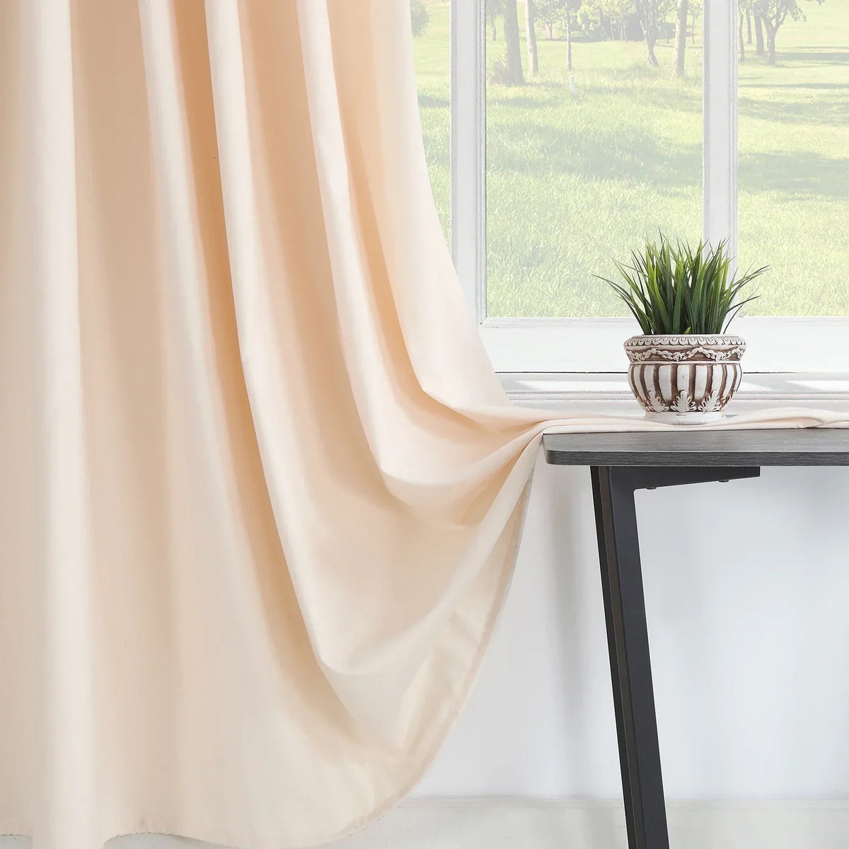 Shower Curtain Linen-Look Waterproof Polyester Rust-Resistant Grommets