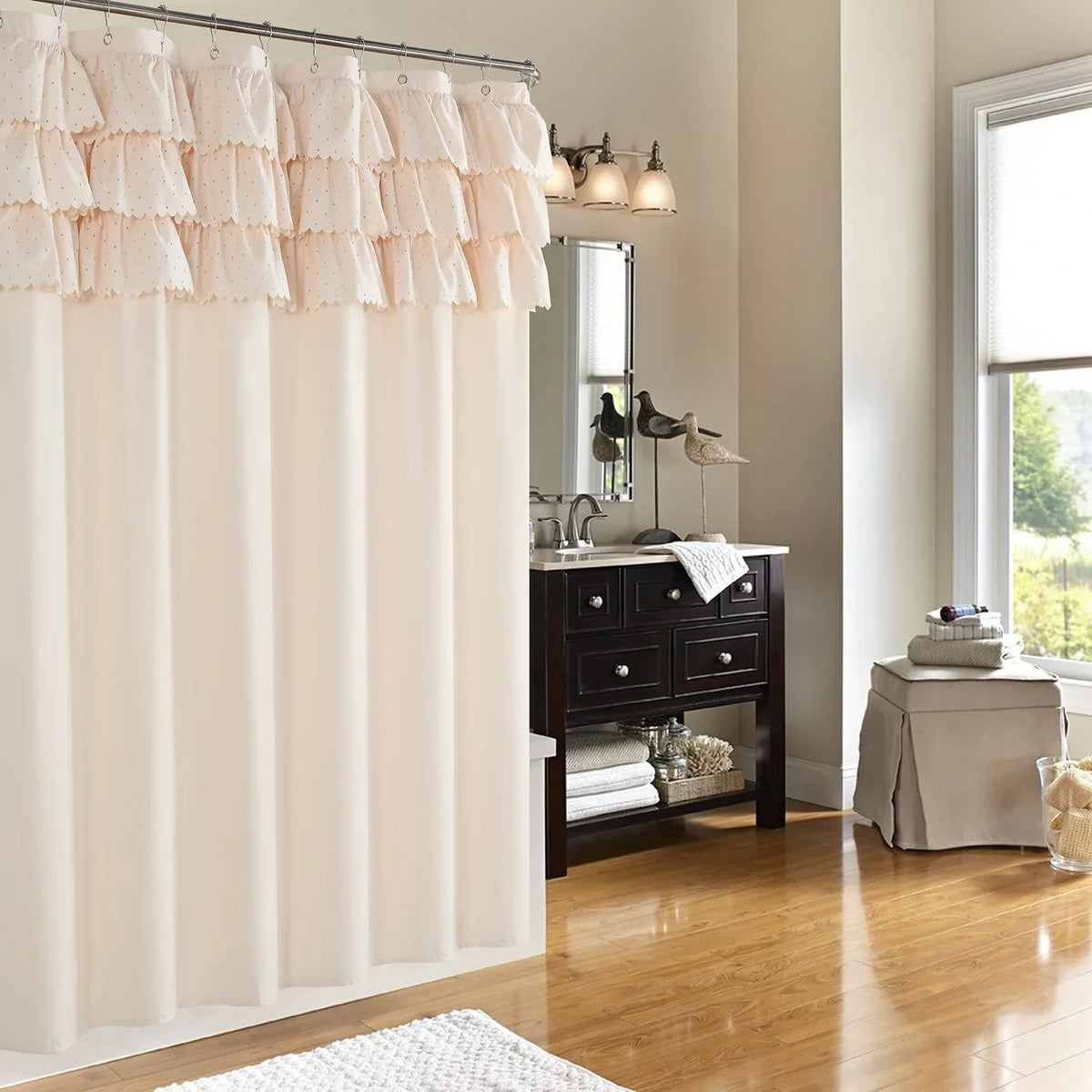 Shower Curtain Linen-Look Waterproof Polyester Rust-Resistant Grommets