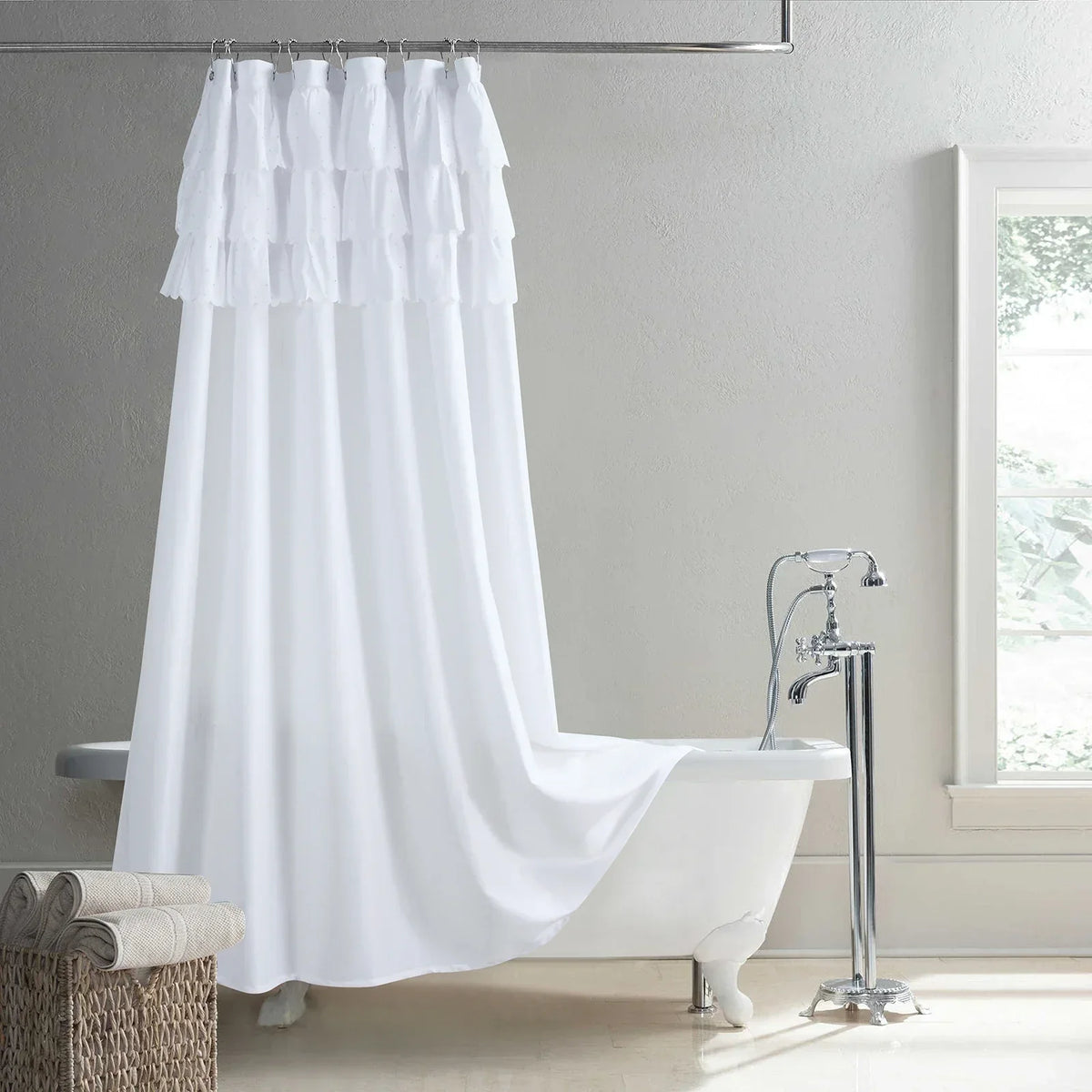 Shower Curtain Linen-Look Waterproof Polyester Rust-Resistant Grommets