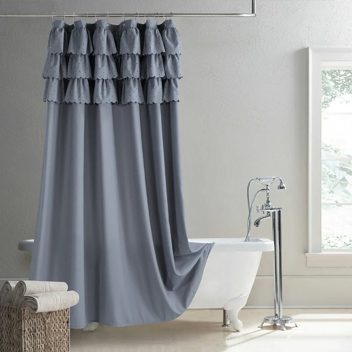 Shower Curtain Linen-Look Waterproof Polyester Rust-Resistant Grommets