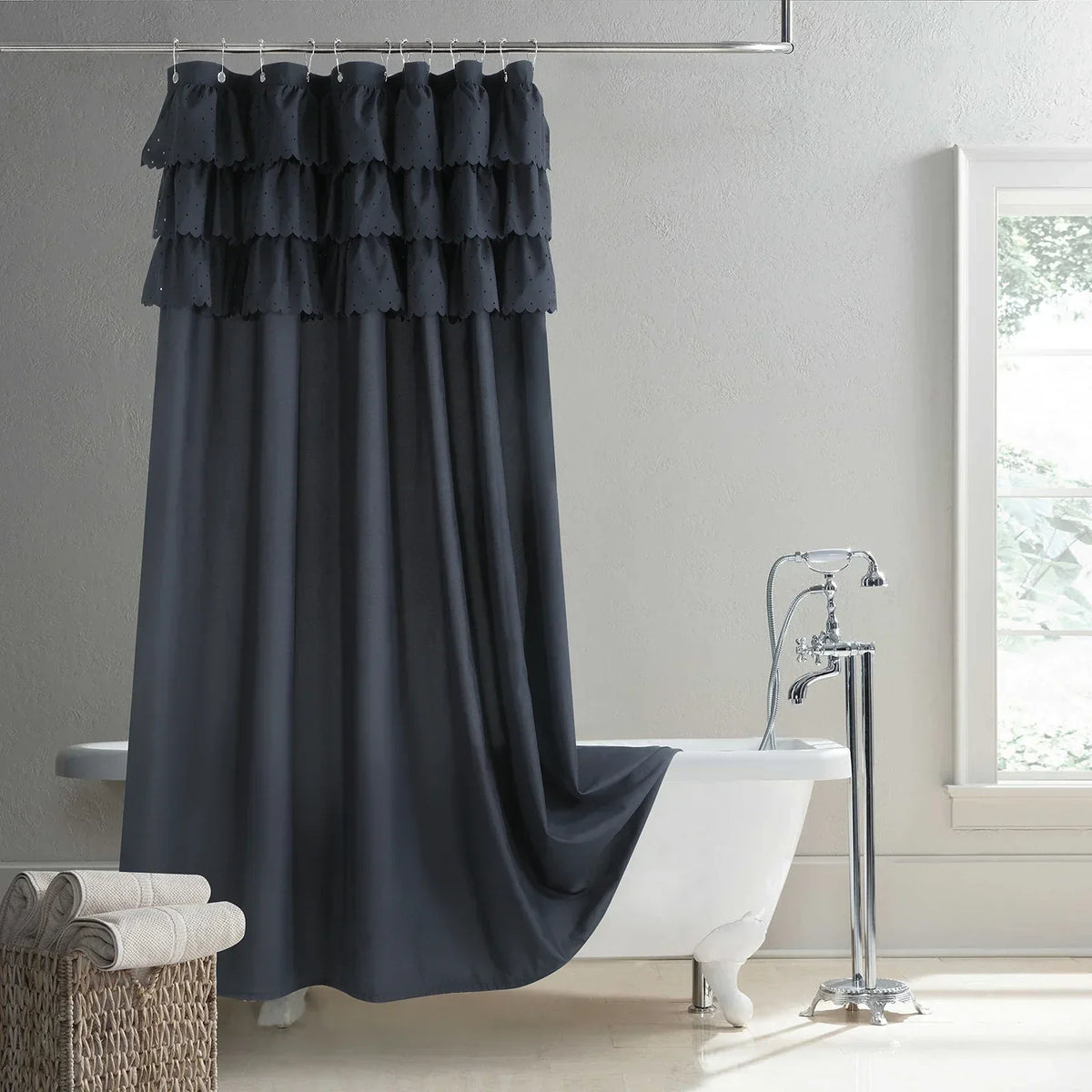 Shower Curtain Linen-Look Waterproof Polyester Rust-Resistant Grommets