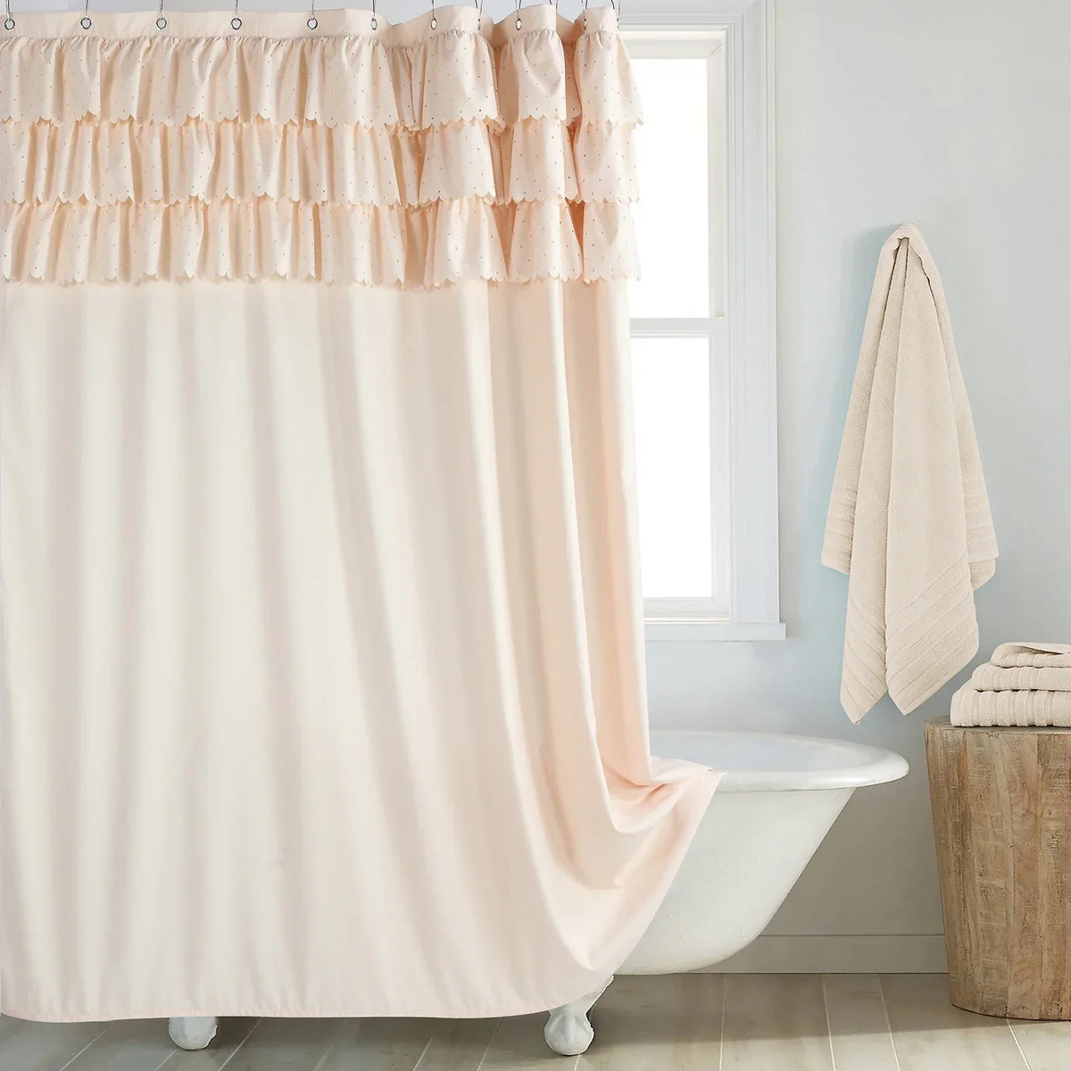 Shower Curtain Linen-Look Waterproof Polyester Rust-Resistant Grommets