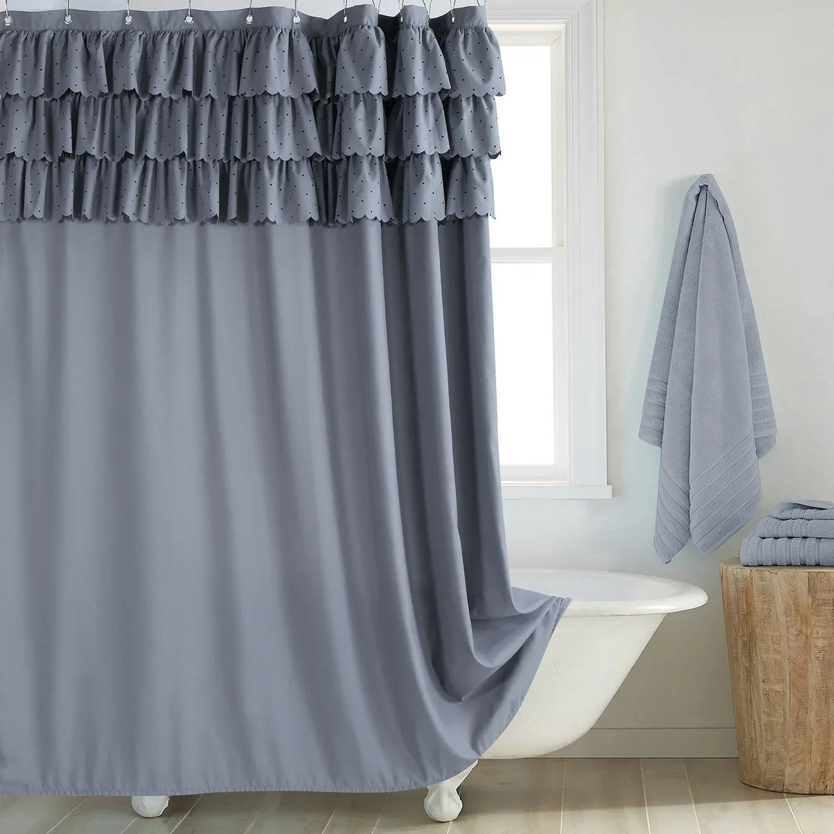 Shower Curtain Linen-Look Waterproof Polyester Rust-Resistant Grommets