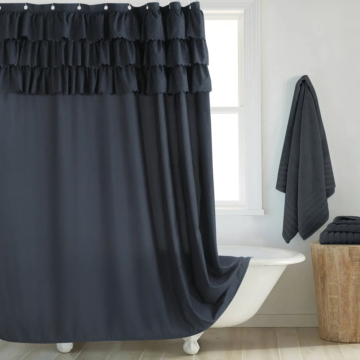 Shower Curtain Linen-Look Waterproof Polyester Rust-Resistant Grommets