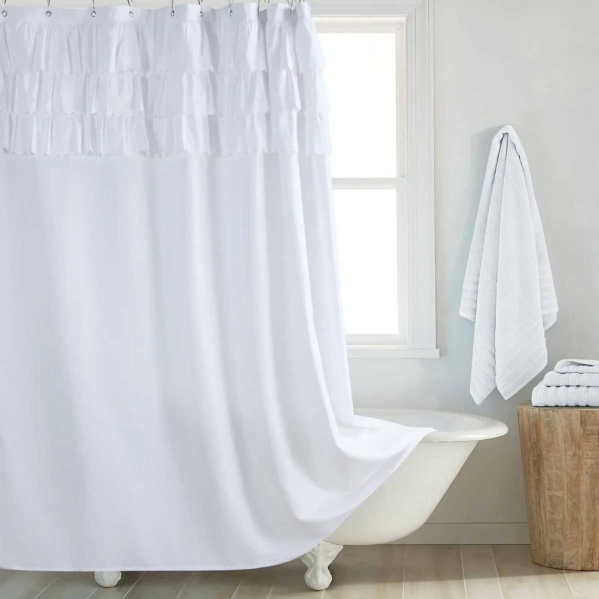 Shower Curtain Linen-Look Waterproof Polyester Rust-Resistant Grommets