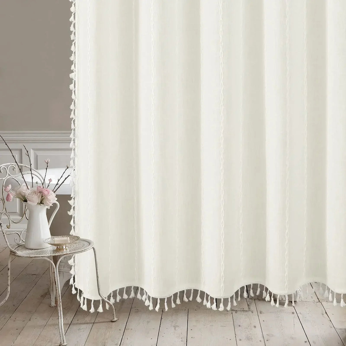 Shower Curtain Thick Linen-Look Waterproof Enhanced Privacy