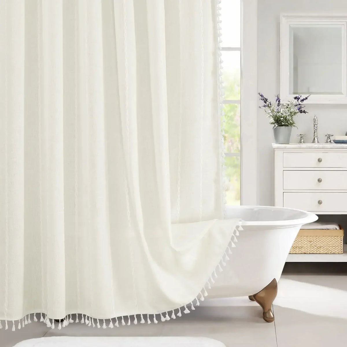 Shower Curtain Thick Linen-Look Waterproof Enhanced Privacy