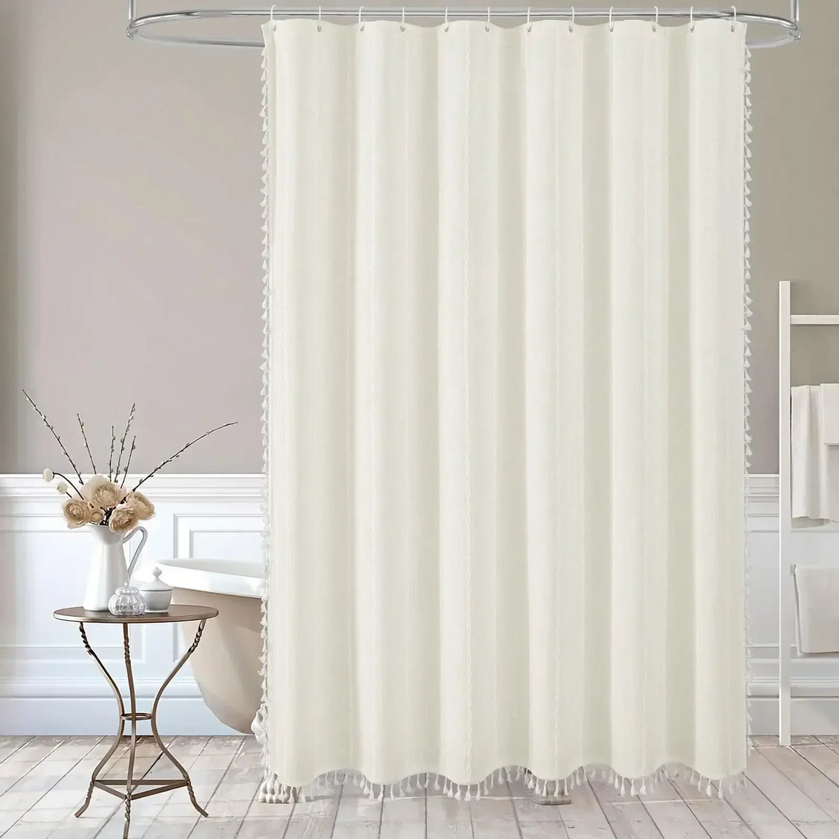 Shower Curtain Thick Linen-Look Waterproof Enhanced Privacy
