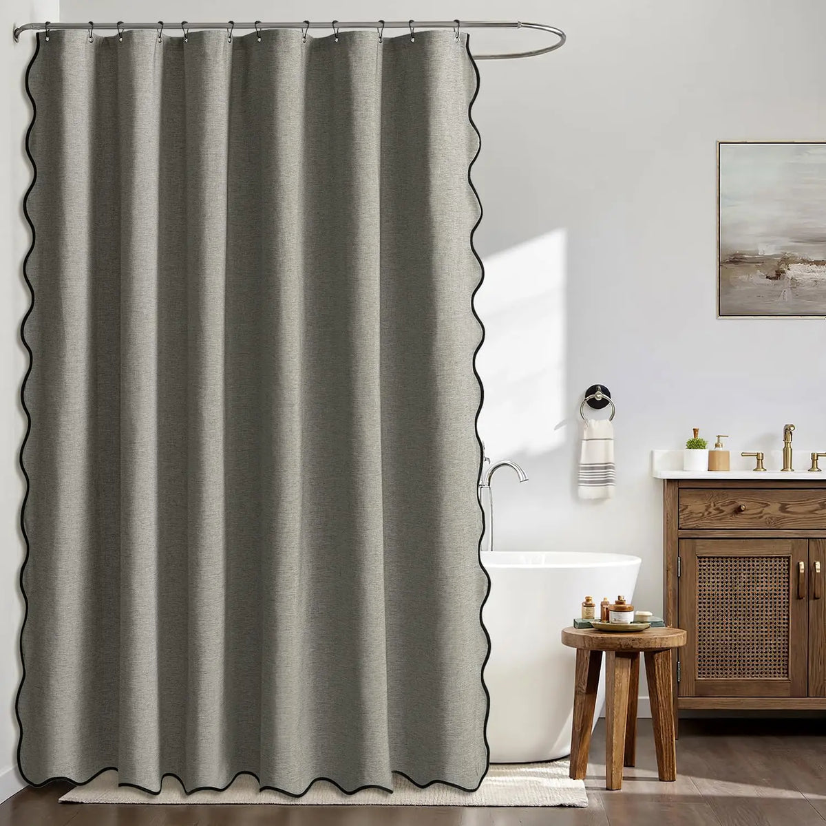 Shower Curtain Water-Repellent Polyester Scalloped Wave Edge