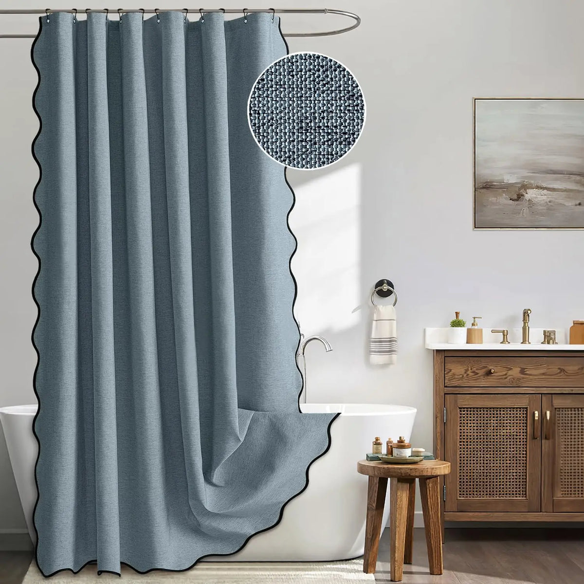 Shower Curtain Water-Repellent Polyester Scalloped Wave Edge