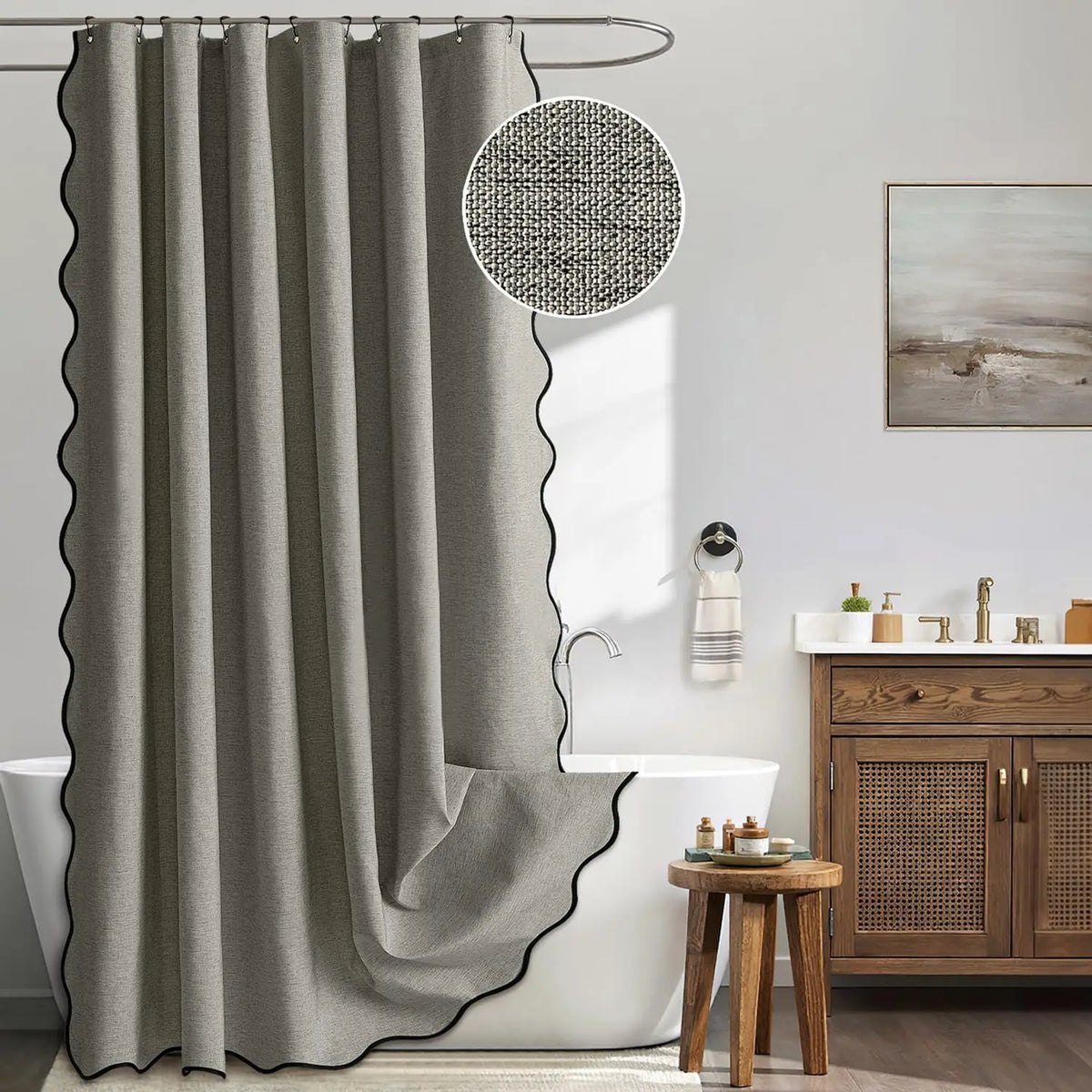 Shower Curtain Water-Repellent Polyester Scalloped Wave Edge