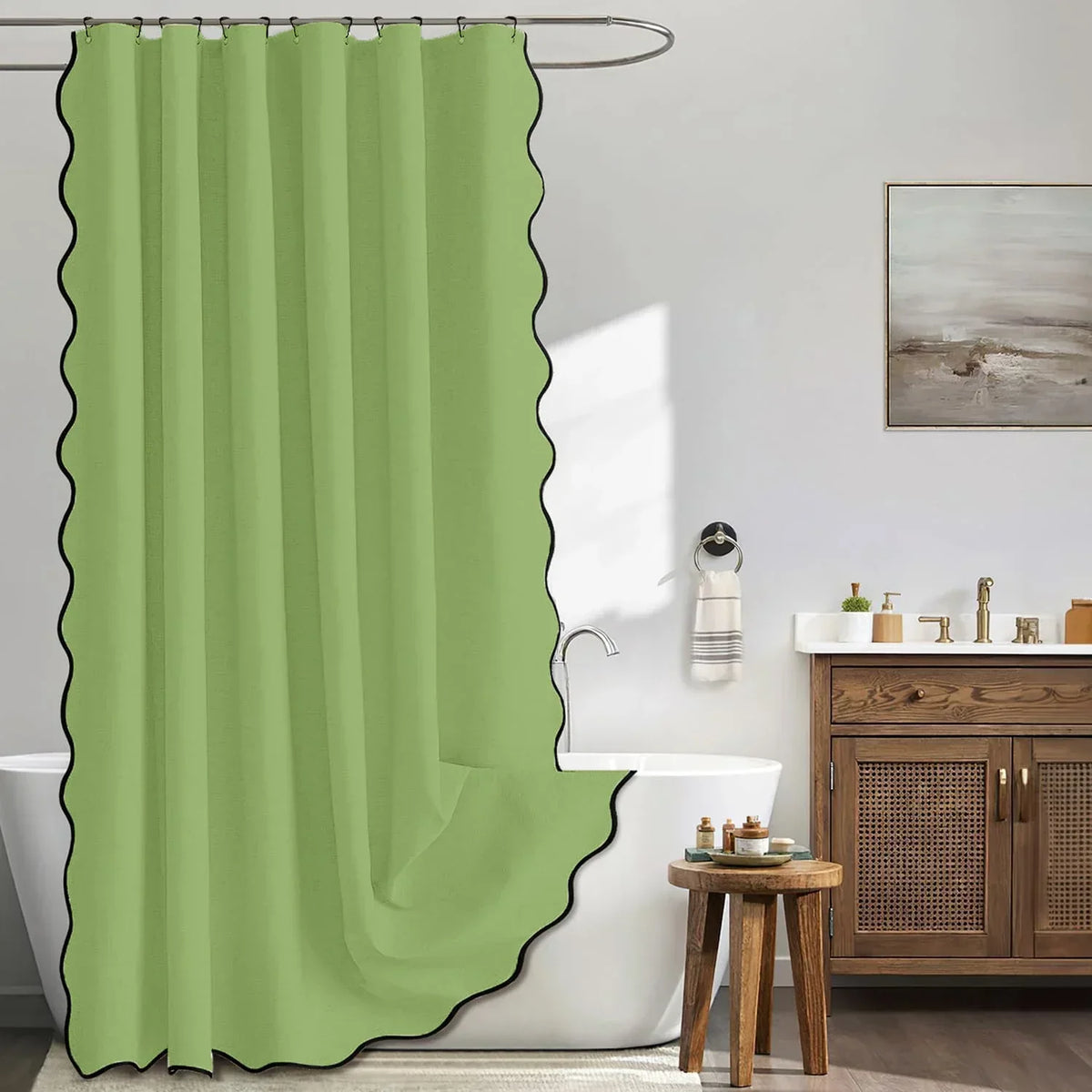 Shower Curtain Water-Repellent Polyester Scalloped Wave Edge