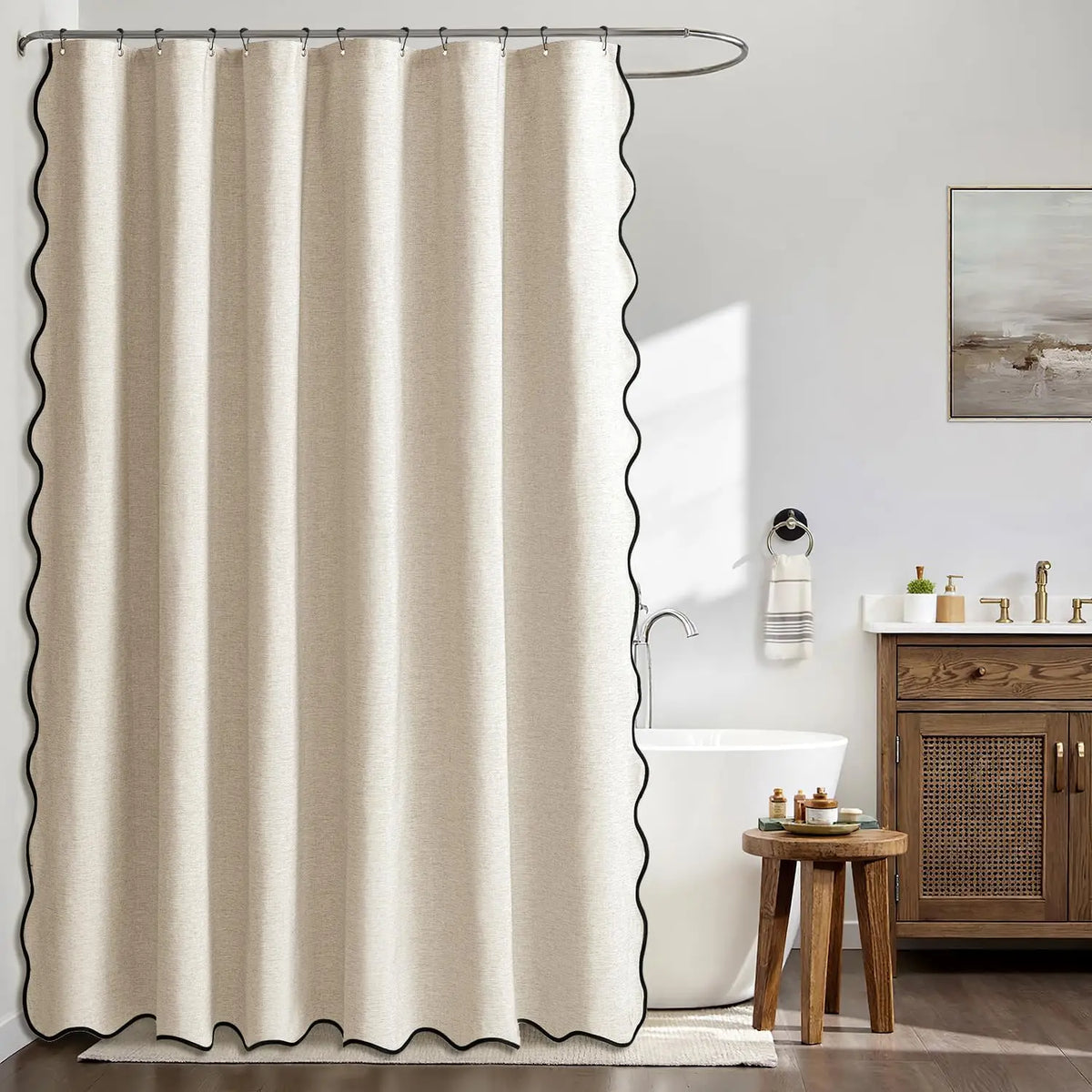Shower Curtain Water-Repellent Polyester Scalloped Wave Edge