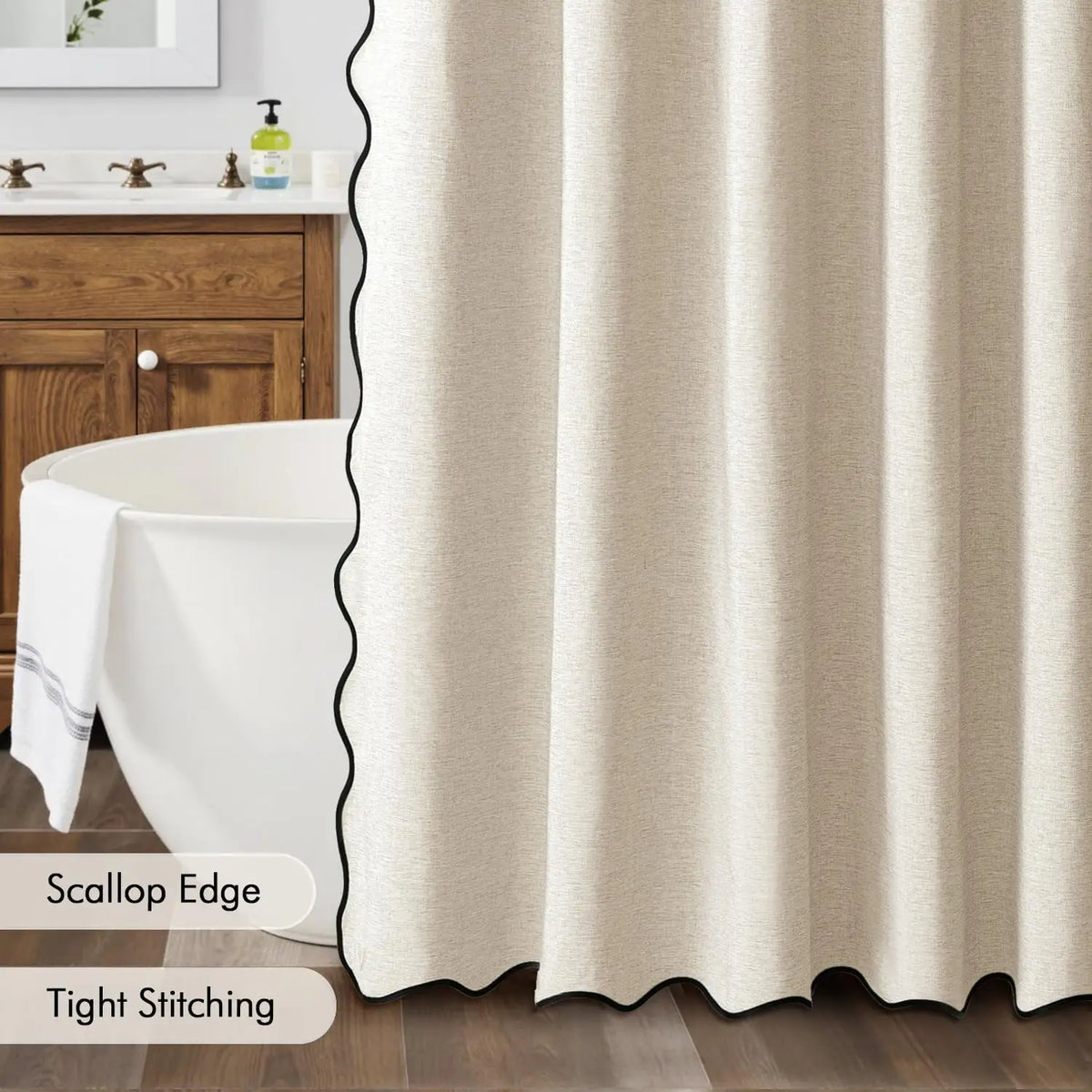 Shower Curtain Water-Repellent Polyester Scalloped Wave Edge