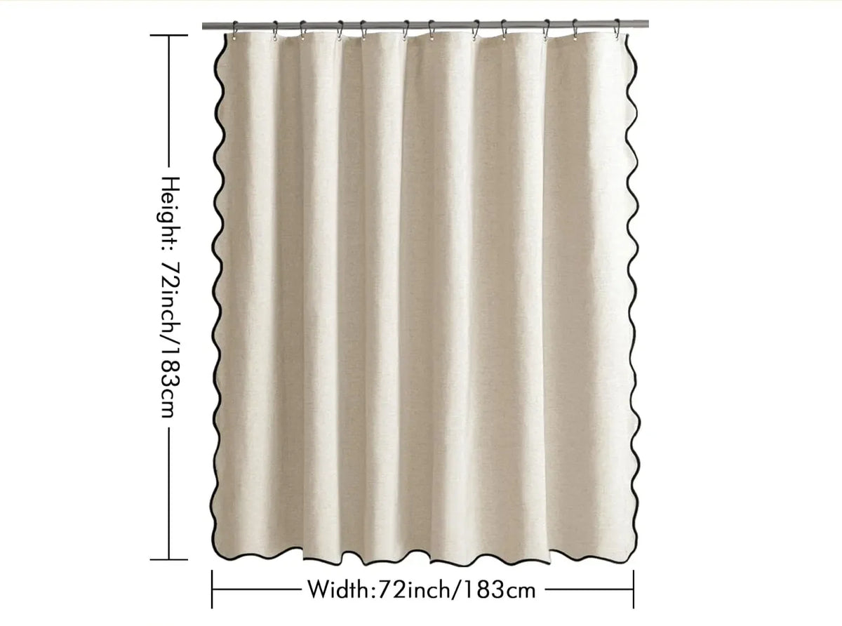 Shower Curtain Water-Repellent Polyester Scalloped Wave Edge