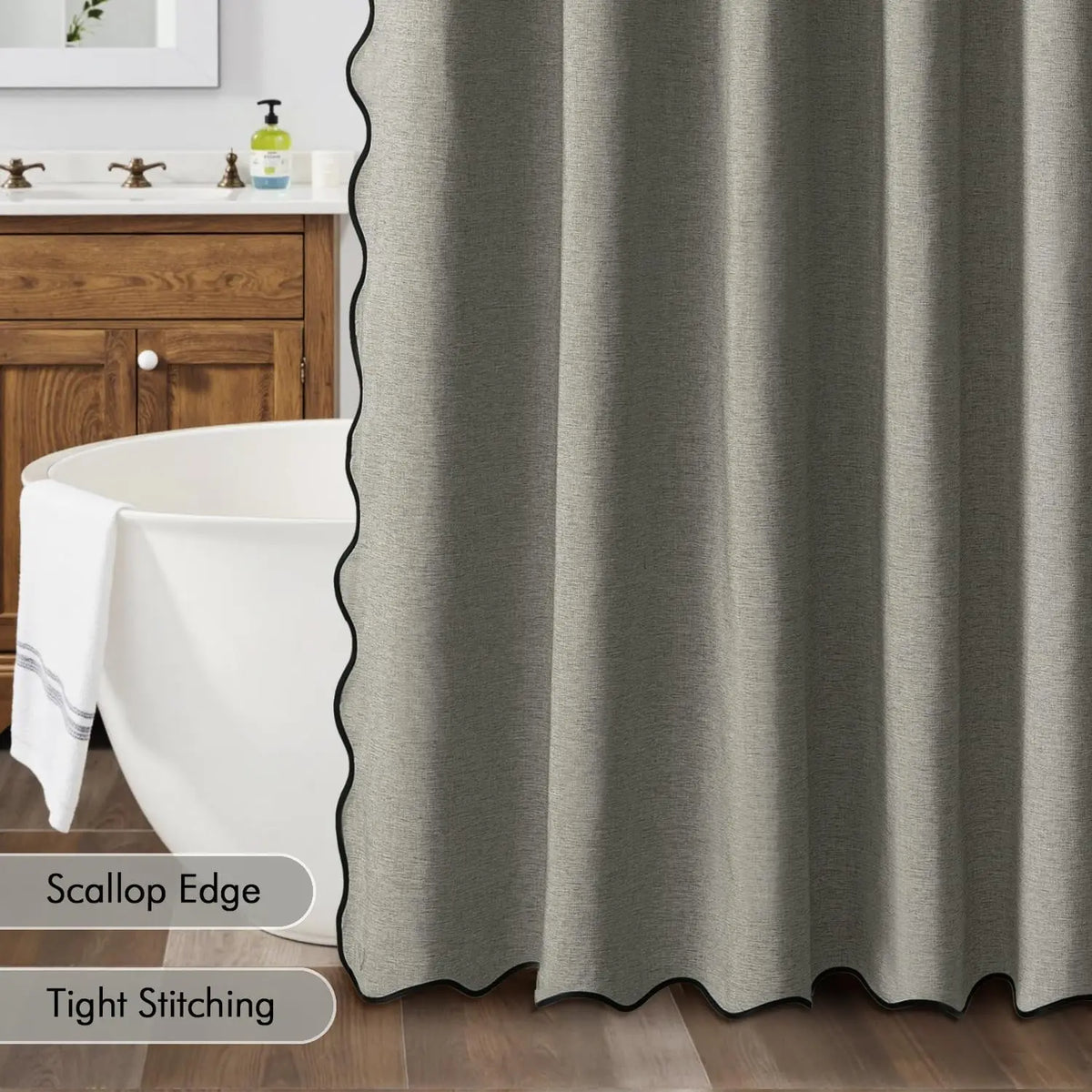 Shower Curtain Water-Repellent Polyester Scalloped Wave Edge