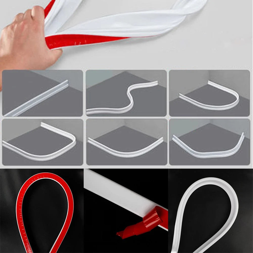 Shower Dam & Door Seal Silicone Self-Adhesive Trim-To-Fit