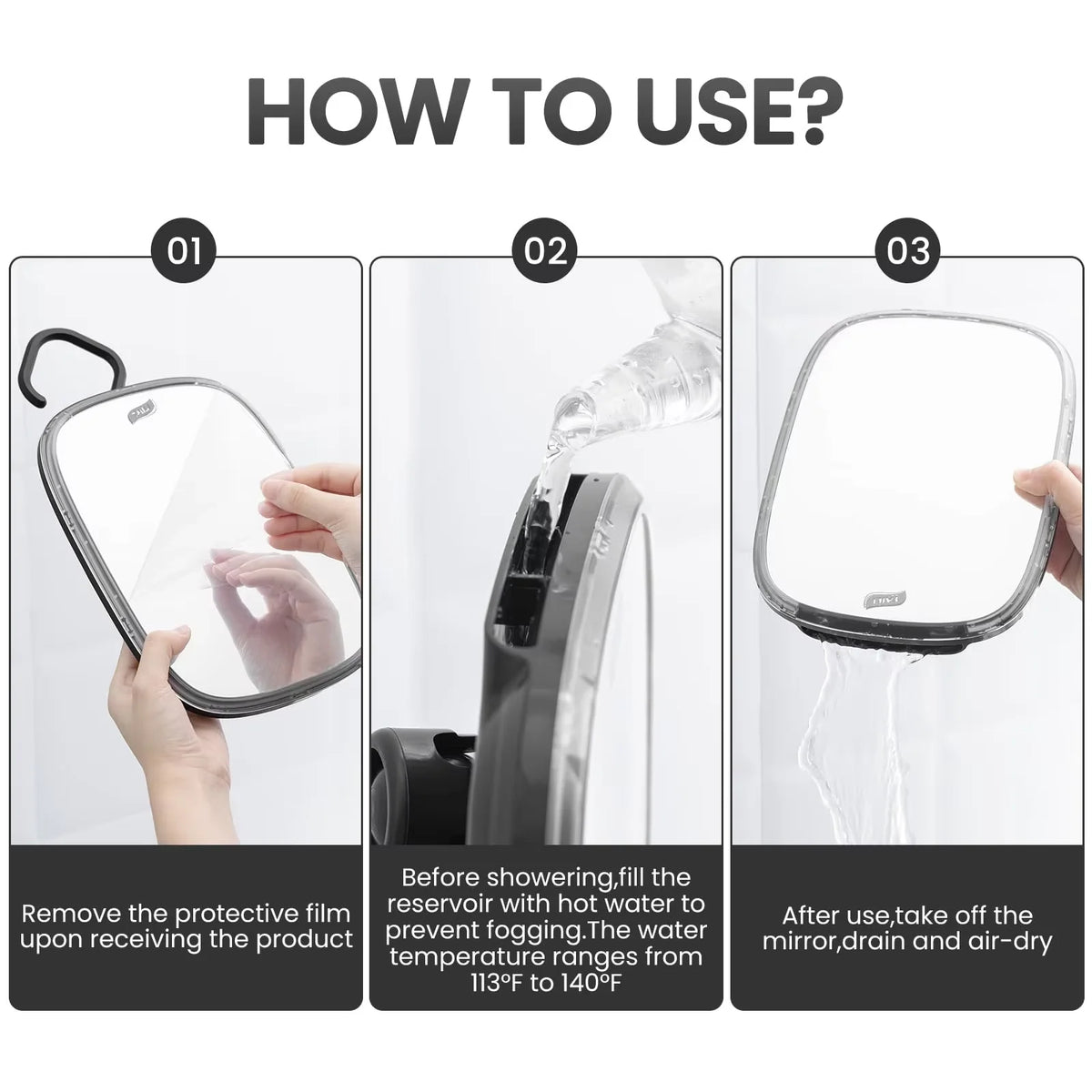 Shower Mirror Fogless Water-Fill & Shatter-Resistant Acrylic