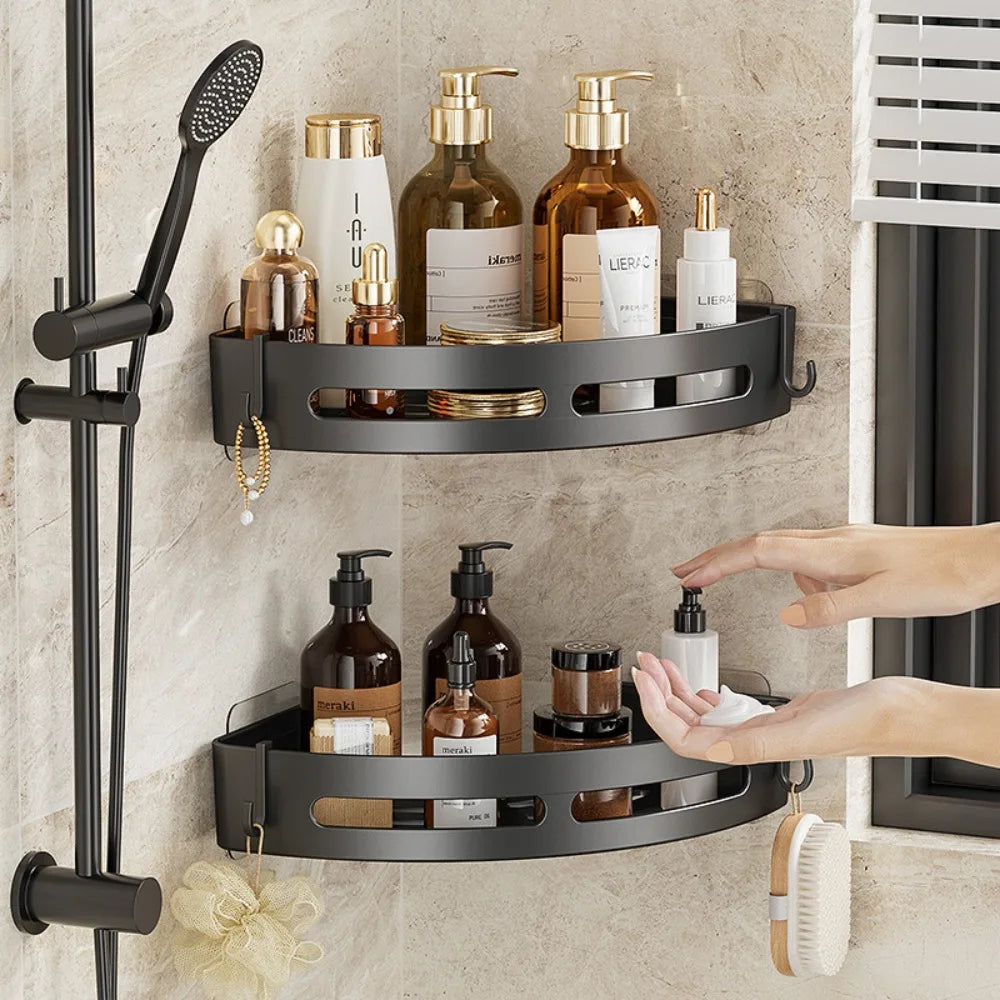 Shower Organizer Set No-Drill Self-Adhesive Matte Black