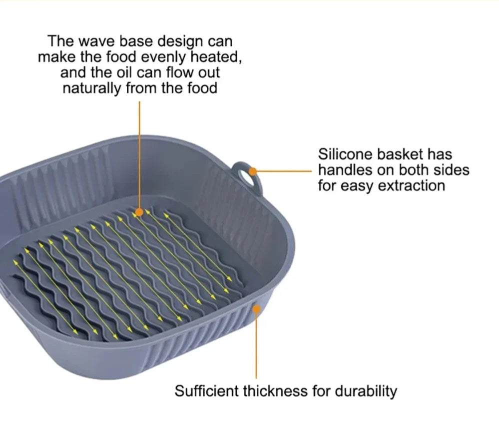 Silicone Airfryer Pan Square Non-Stick Dishwasher Safe