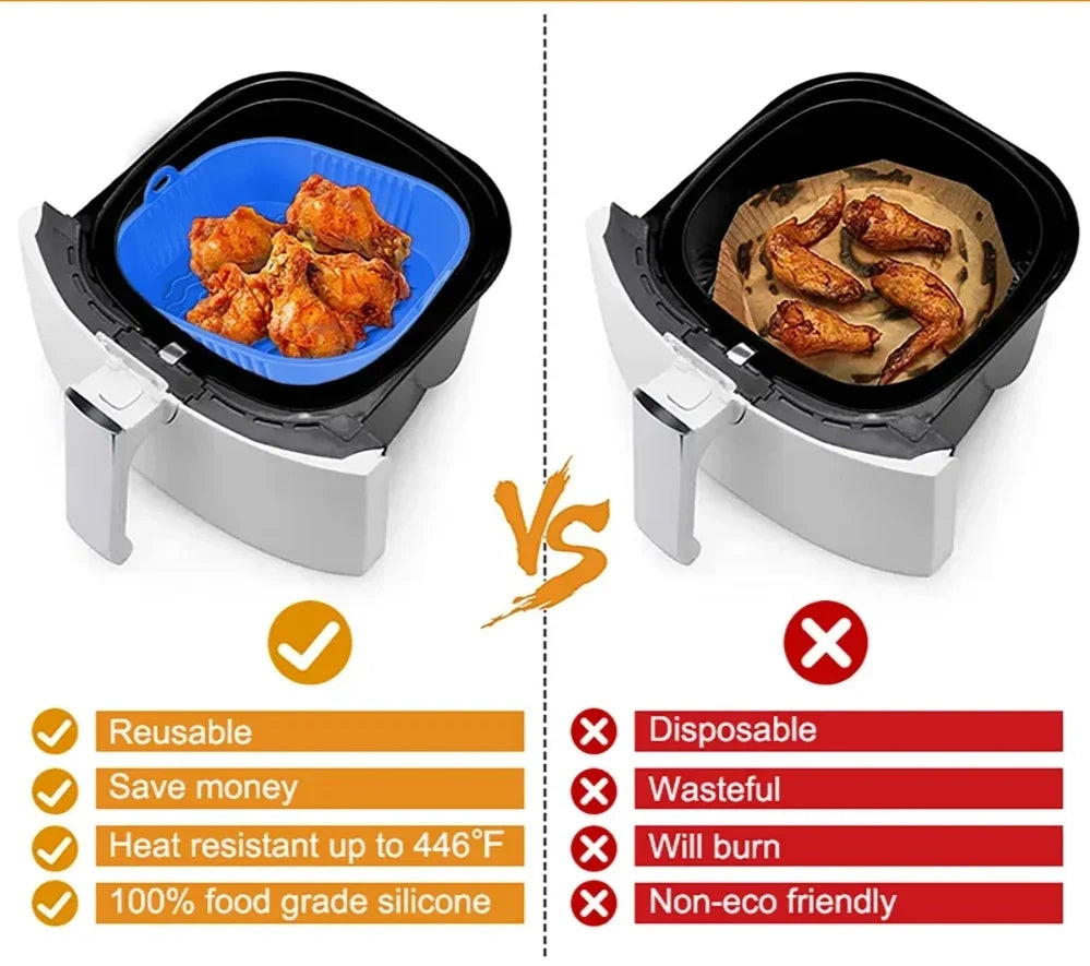 Silicone Airfryer Pan Square Non-Stick Dishwasher Safe
