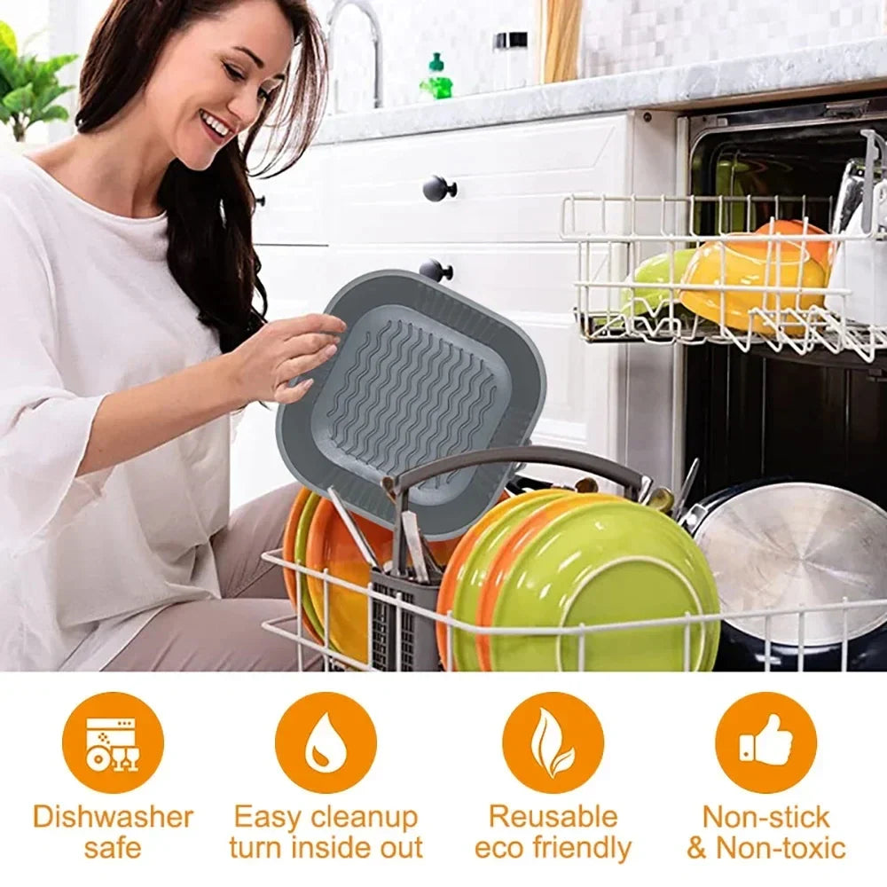 Silicone Airfryer Pan Square Non-Stick Dishwasher Safe