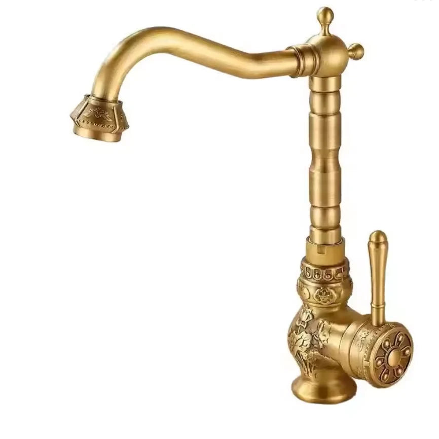 Single-Handle Kitchen Faucet Pull-Out Spray 360° Swivel Solid Brass