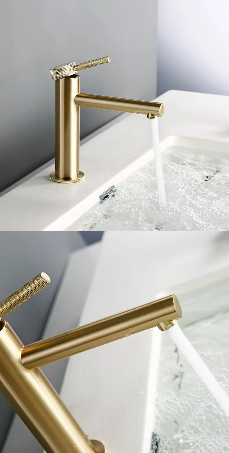 Single-Hole Bathroom Faucet Solid Brass Brushed Gold 360° Swivel