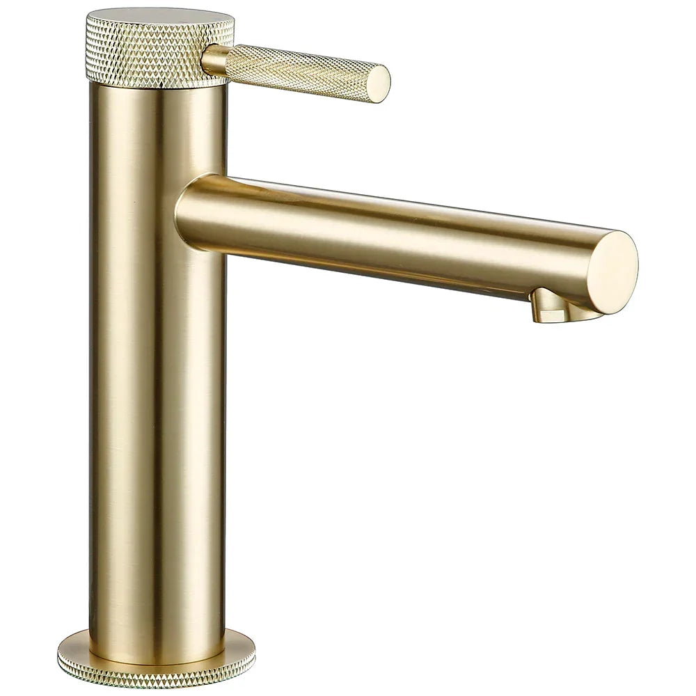 Single-Hole Bathroom Faucet Solid Brass Brushed Gold 360° Swivel