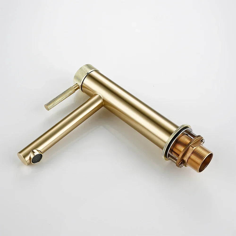 Single-Hole Bathroom Faucet Solid Brass Brushed Gold 360° Swivel