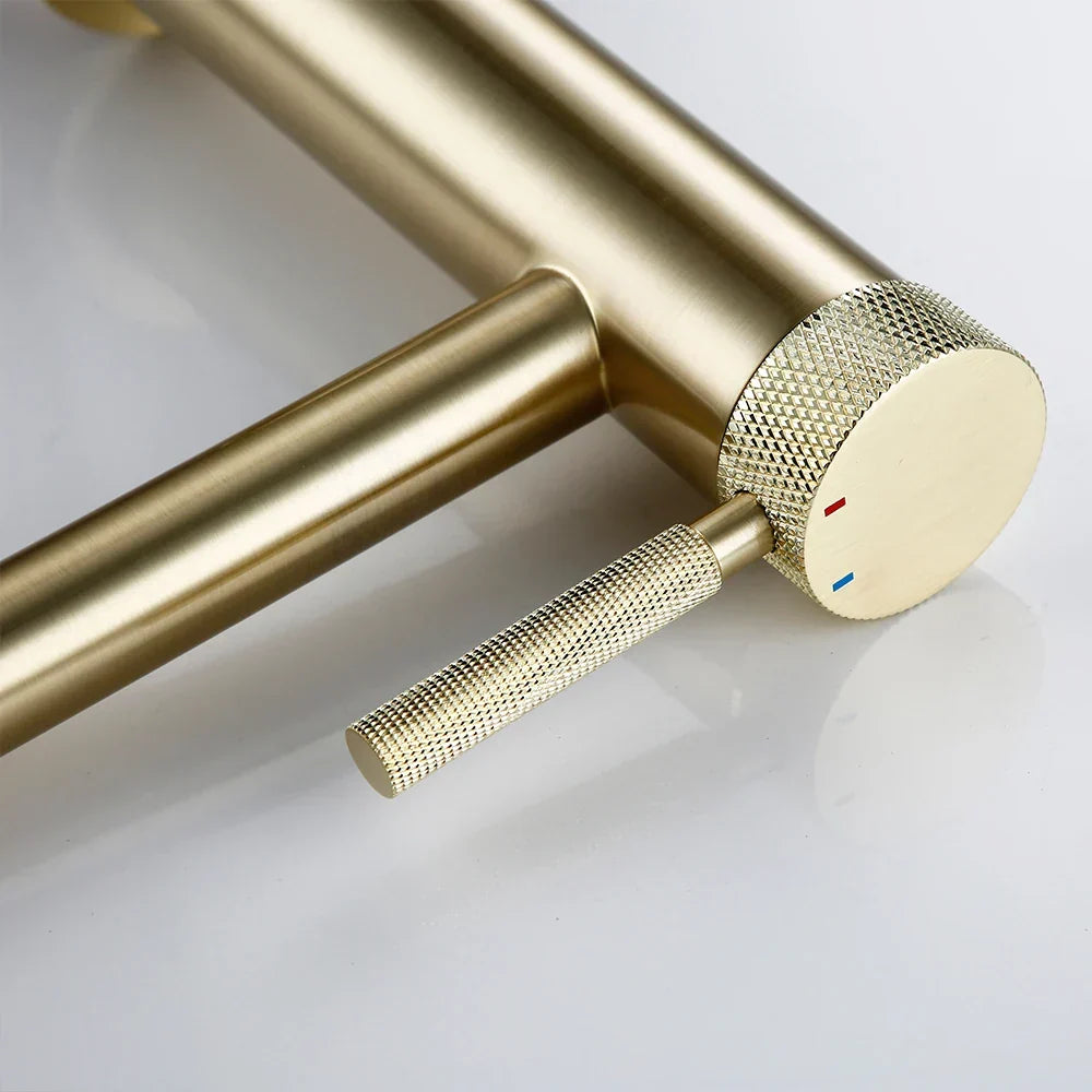 Single-Hole Bathroom Faucet Solid Brass Brushed Gold 360° Swivel