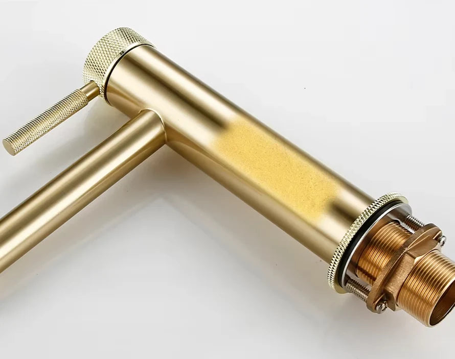 Single-Hole Bathroom Faucet Solid Brass Brushed Gold 360° Swivel