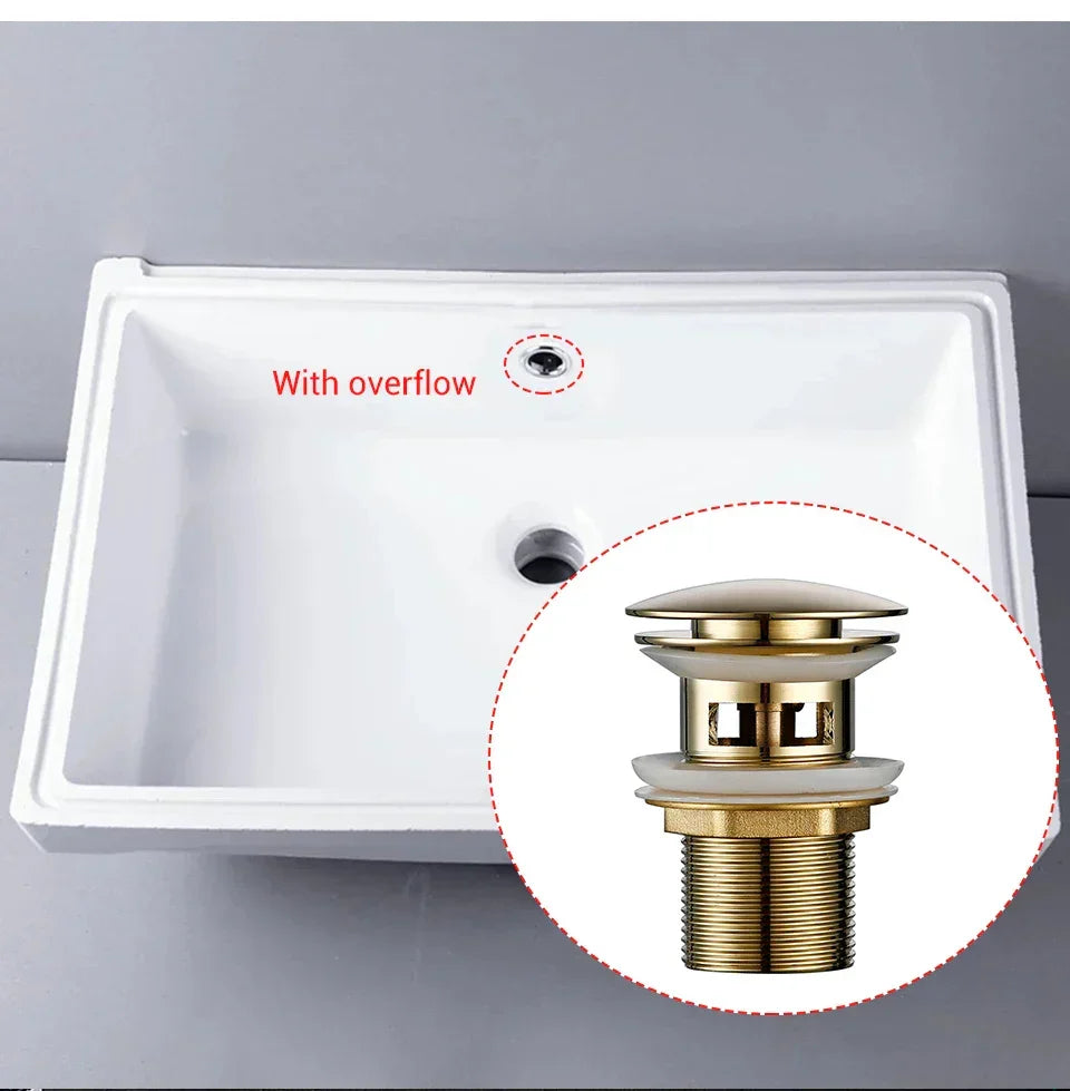 Sink Drain Stopper Push-Down Brass Universal Fit