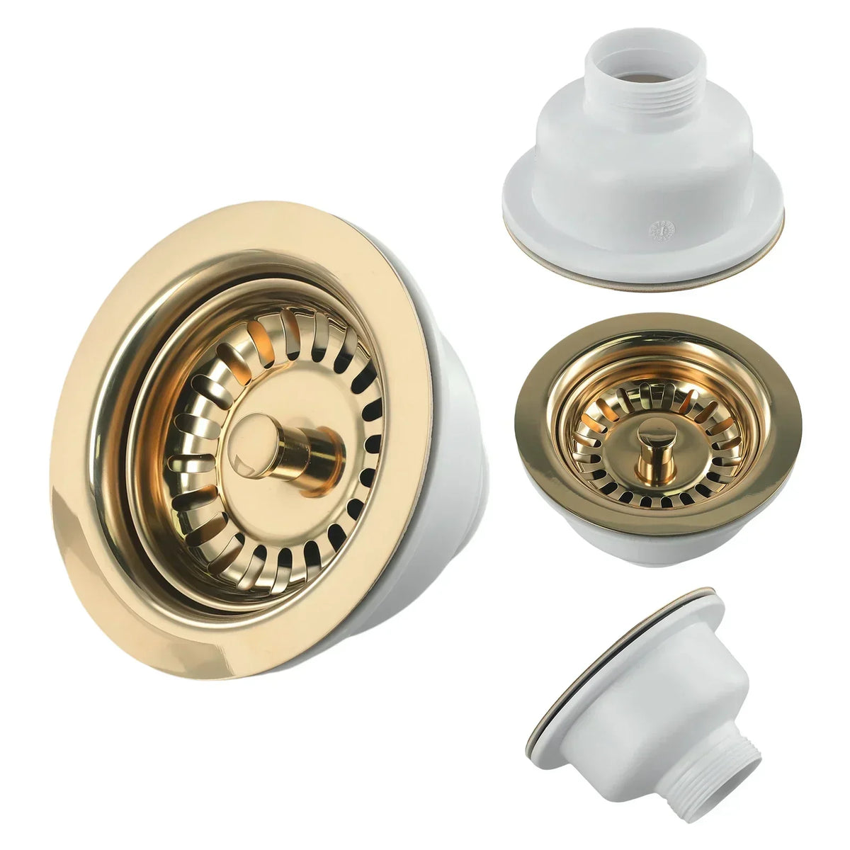 Sink Strainer Stainless Steel & Gold Finish Universal Fit