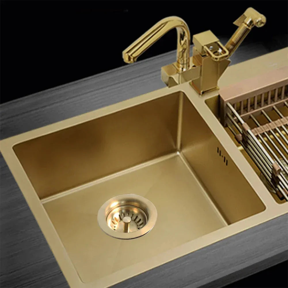 Sink Strainer Stainless Steel & Gold Finish Universal Fit