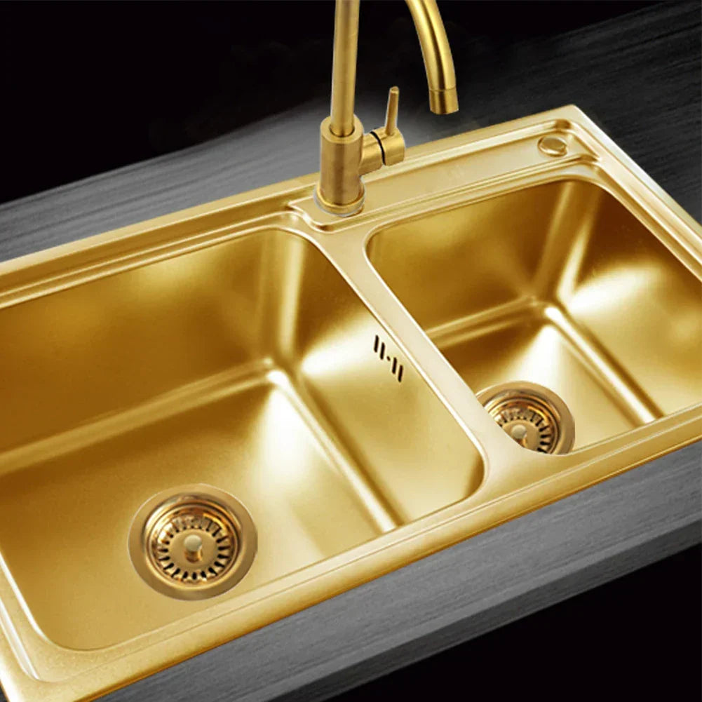 Sink Strainer Stainless Steel & Gold Finish Universal Fit