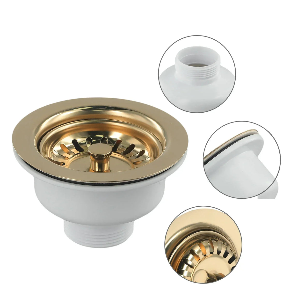 Sink Strainer Stainless Steel & Gold Finish Universal Fit