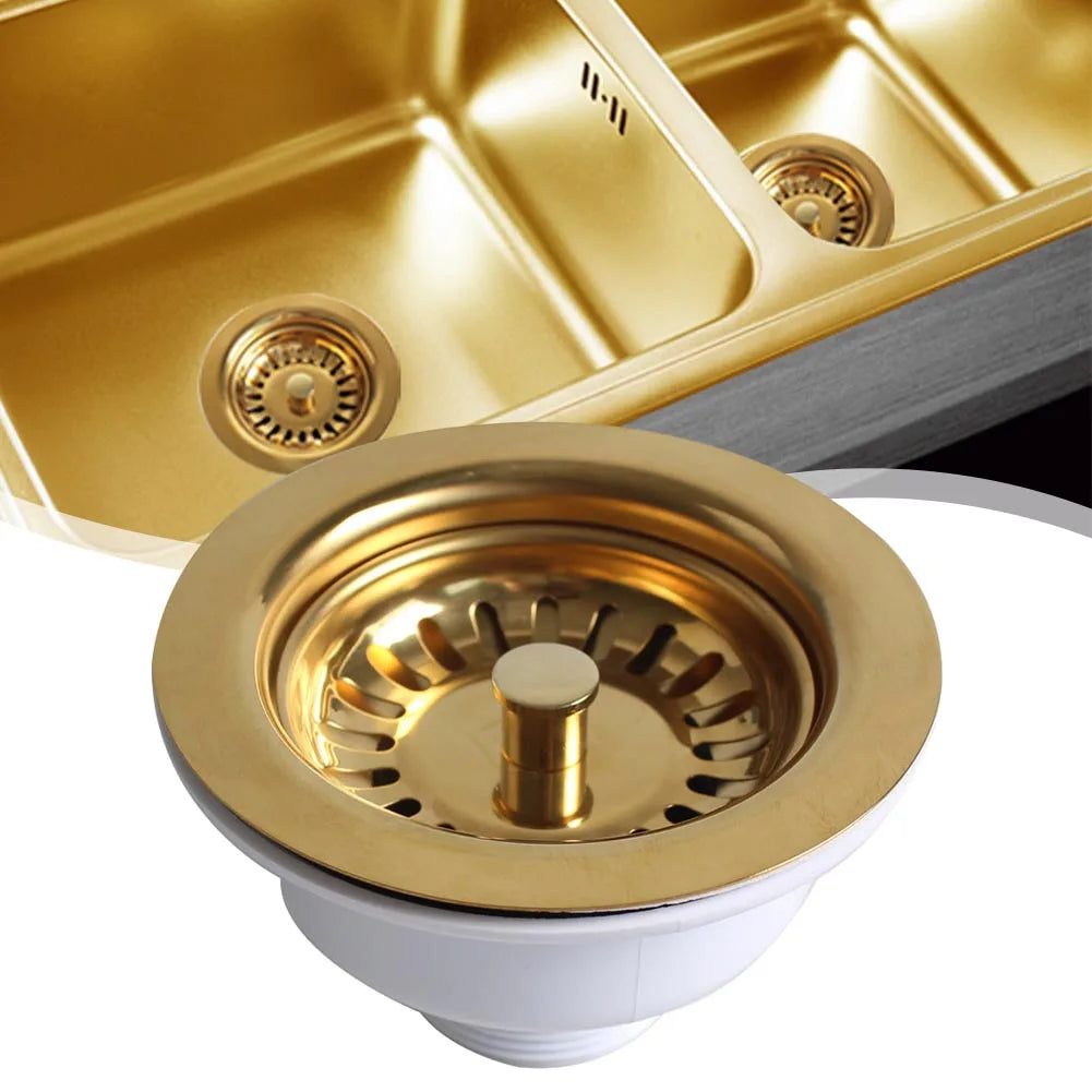 Sink Strainer Stainless Steel & Gold Finish Universal Fit