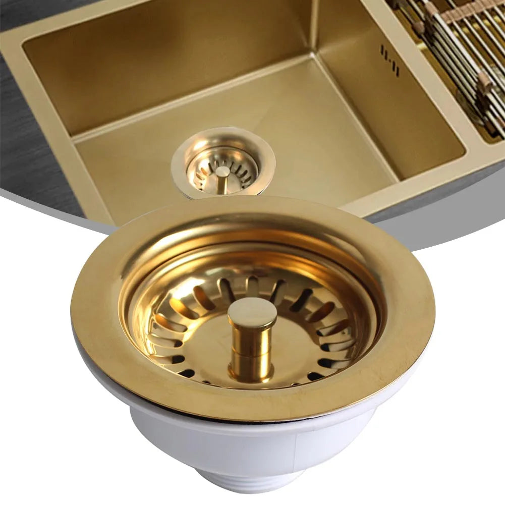 Sink Strainer Stainless Steel & Gold Finish Universal Fit