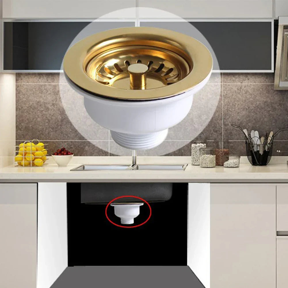 Sink Strainer Stainless Steel & Gold Finish Universal Fit