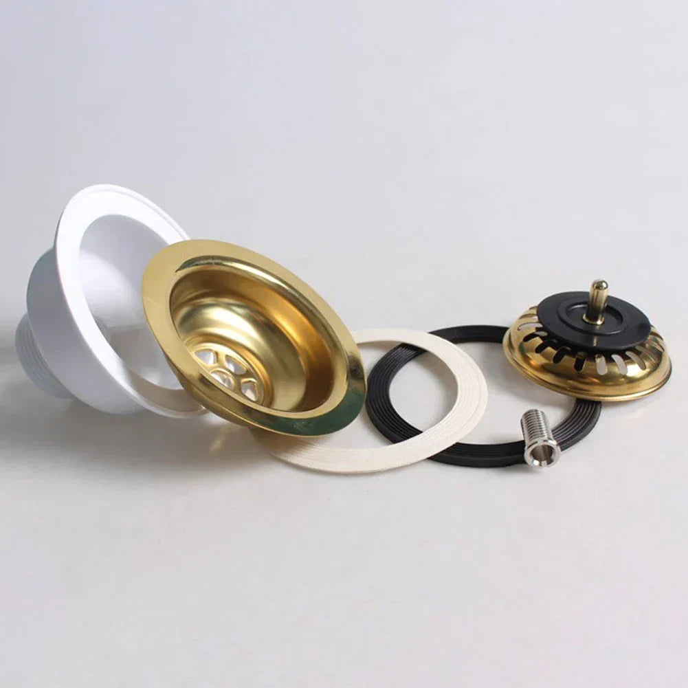 Sink Strainer Stainless Steel & Gold Finish Universal Fit
