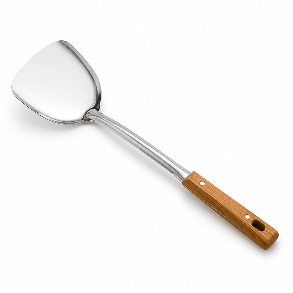 Slotted Turner Spatula Stainless Steel Head Ergonomic Wooden Handle