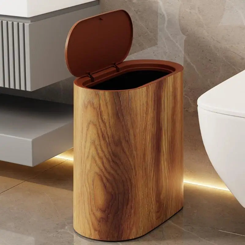Small Trash Bin Hidden Lid Wood Finish