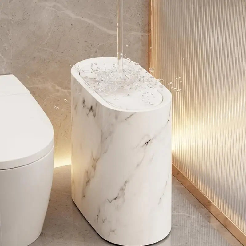 Small Trash Bin Hidden Lid Wood Finish