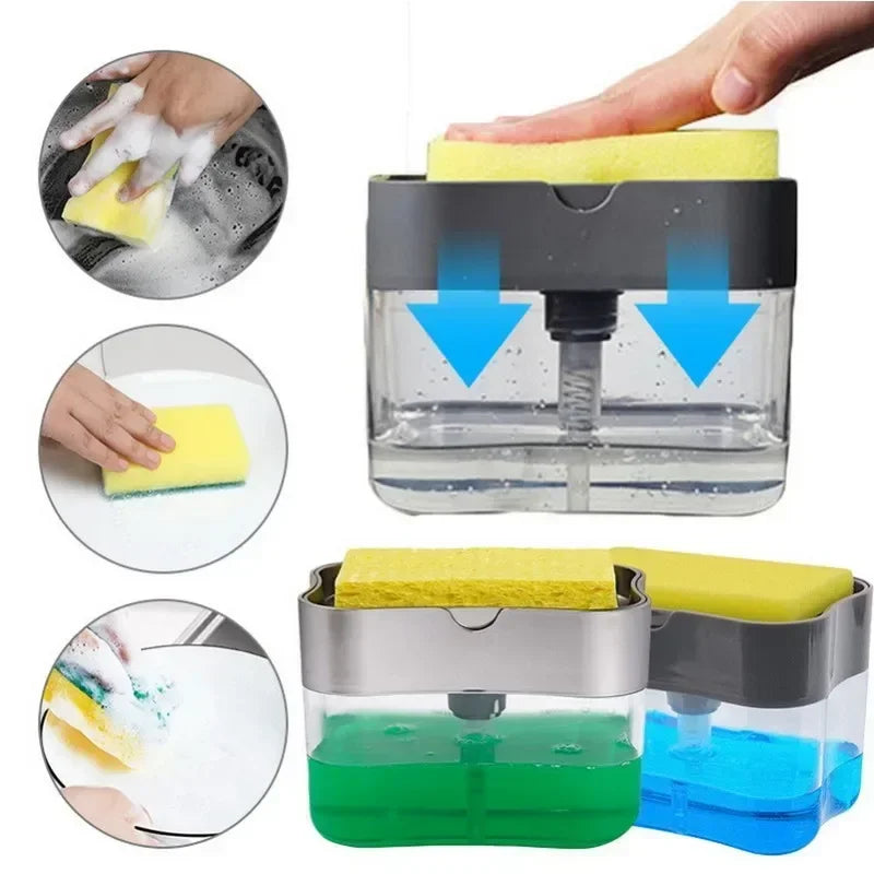 Soap Dispenser Push-Top Integrated Sponge Holder