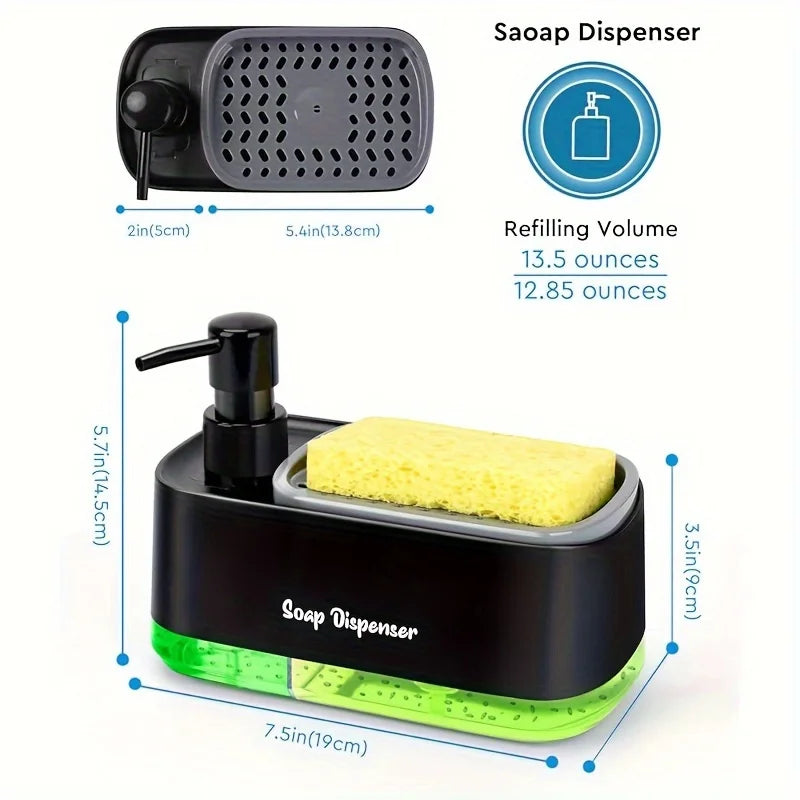 Soap Dispenser Set 3-In-1 Refillable Sponge Holder