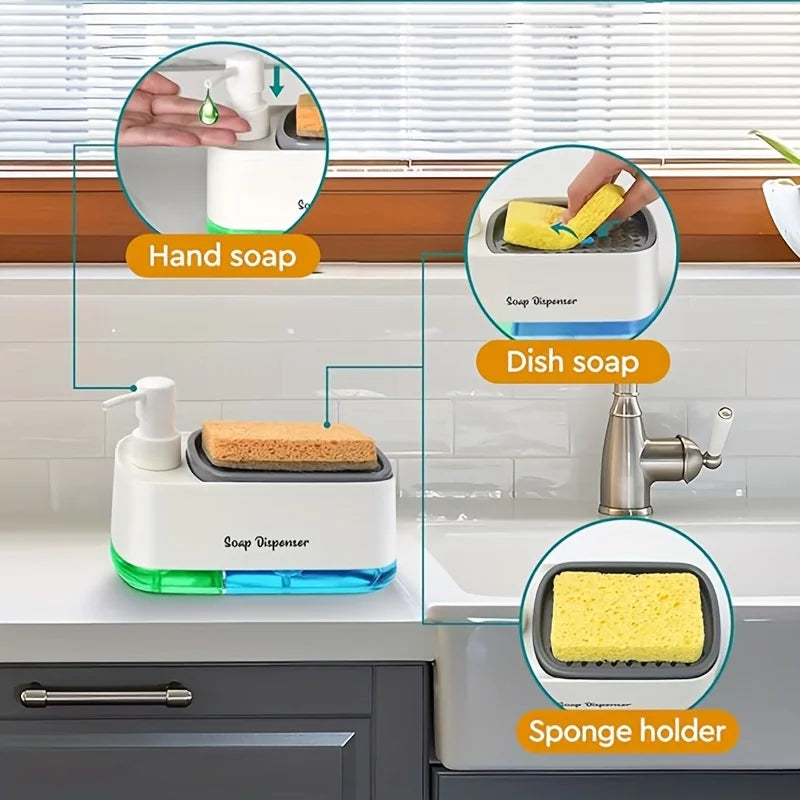 Soap Dispenser Set 3-In-1 Refillable Sponge Holder