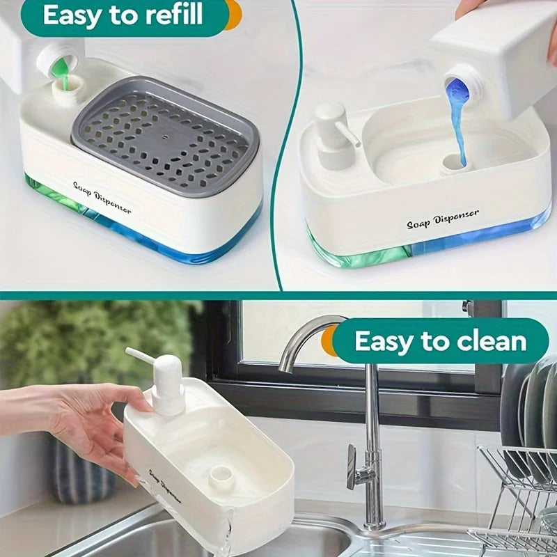 Soap Dispenser Set 3-In-1 Refillable Sponge Holder