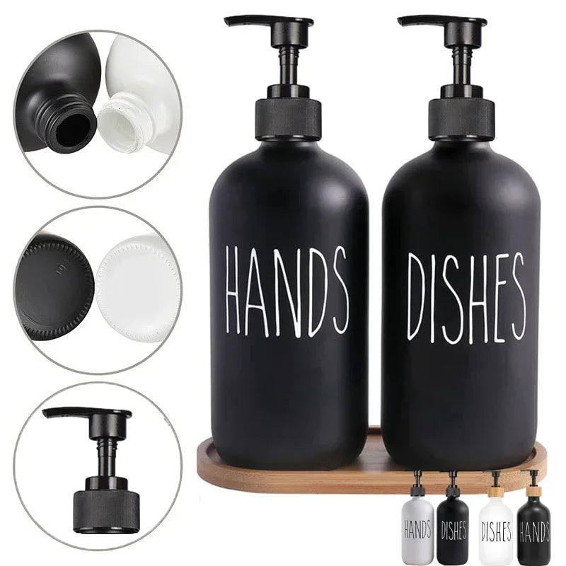 Soap Dispenser Set Matte Black Refillable Leak-Resistant Pump
