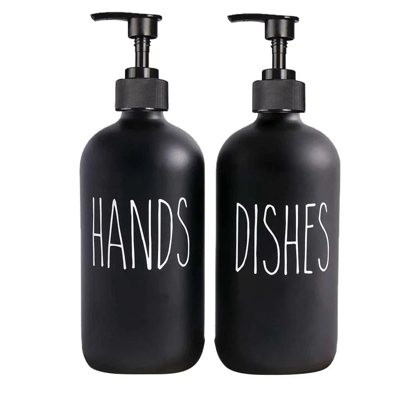 Soap Dispenser Set Matte Black Refillable Leak-Resistant Pump